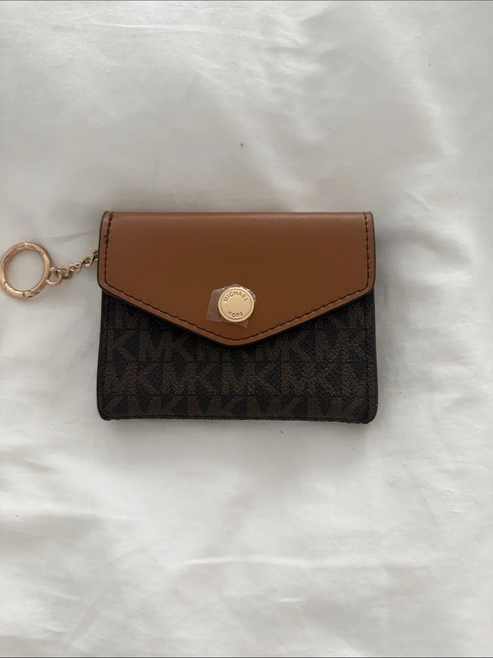 Michael Kors Brown and Tan Signature Card Case with Key Ring